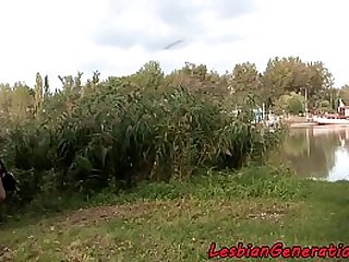 free video gallery hugetit-babe-scissoring-pussies-with-granny